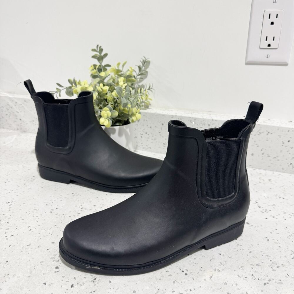 J. Crew Black Rubber Ankle Rain Boots Size 8 Waterproof